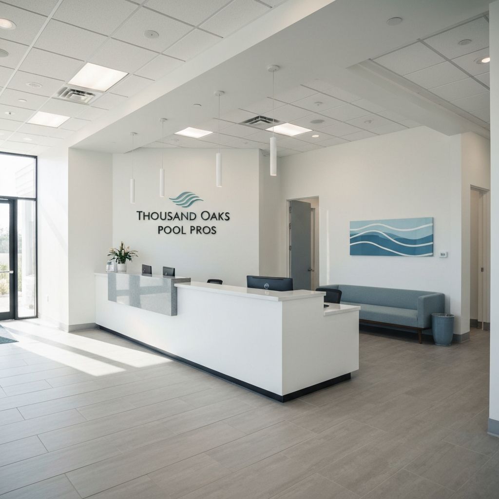 Thousand Oaks Pool Pros office interior with company name displayed on reception desk